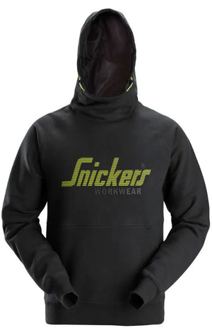Snickers Logo Hoodie - Black, Comfortable High-Collar Hoodie with Mesh-Lined Pockets
