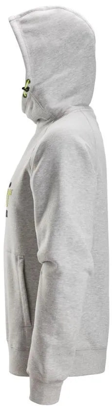 Snickers Logo Hoodie – Grey Melange, Comfortable High-Collar Hoodie with Kangaroo Pockets