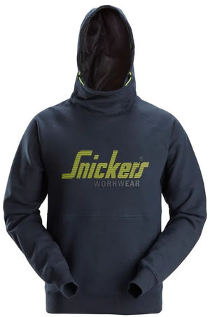 Snickers Logo Hoodie – Navy, Comfortable High-Collar Hoodie with Mesh-Lined Pockets