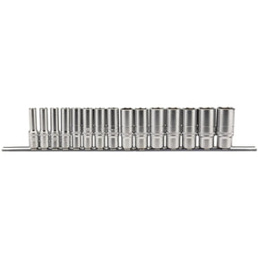 Metric Deep Socket Set on a Metal Rail, 3/8" Sq. Dr. (15 Piece)