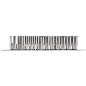 Metric Deep Socket Set on a Metal Rail, 3/8" Sq. Dr. (15 Piece)