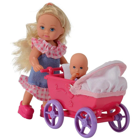 Evi Love Doll Walk Set with Stroller & Baby - Role Play Toy for Age 5+