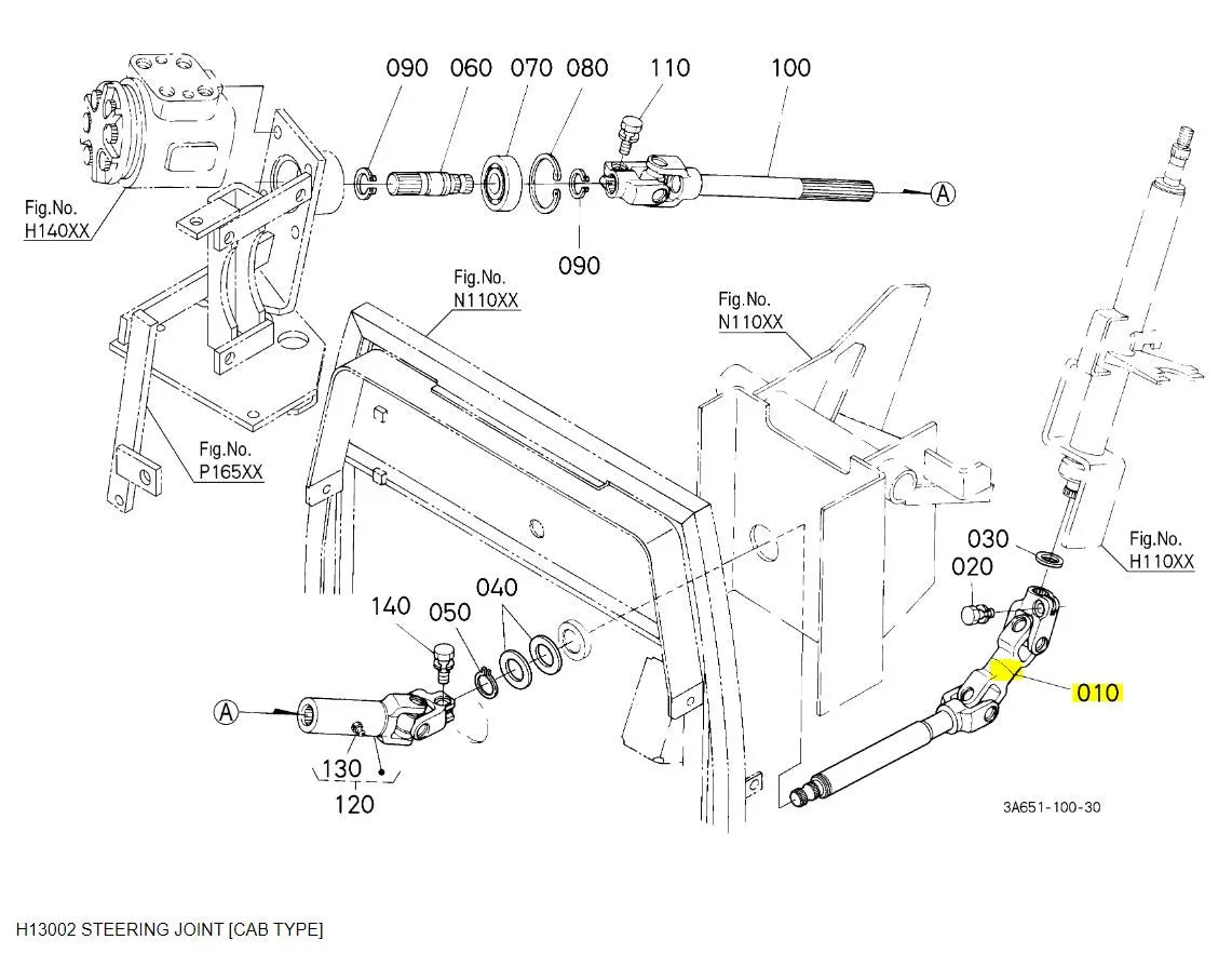 Kubota Universal Joint 3A751-63360 - OEM Steering Joint for M-Series Cab Tractors