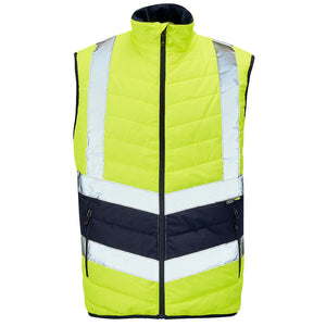 Supertouch 2 Tone Hi Vis Puffer Bodywarmer | Yellow/Navy Quilted Safety Vest