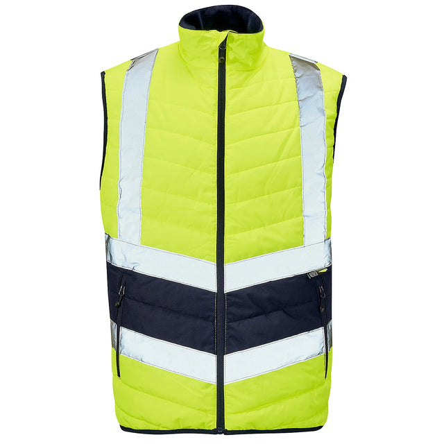 Supertouch 2 Tone Hi Vis Puffer Bodywarmer | Yellow/Navy Quilted Safety Vest