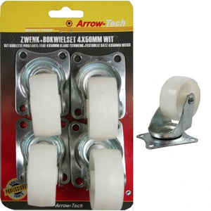 Swivel Castor Set 4x50mm White (Max 25kg)
