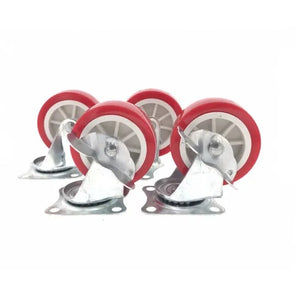 Swivel Castor Set 4x75mm Red - 2x with Brake