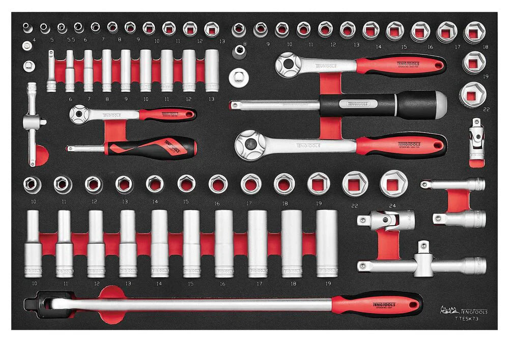Teng Tools 27″ Classic Roller Cabinet Foam Tool Kit 217 Pieces Red