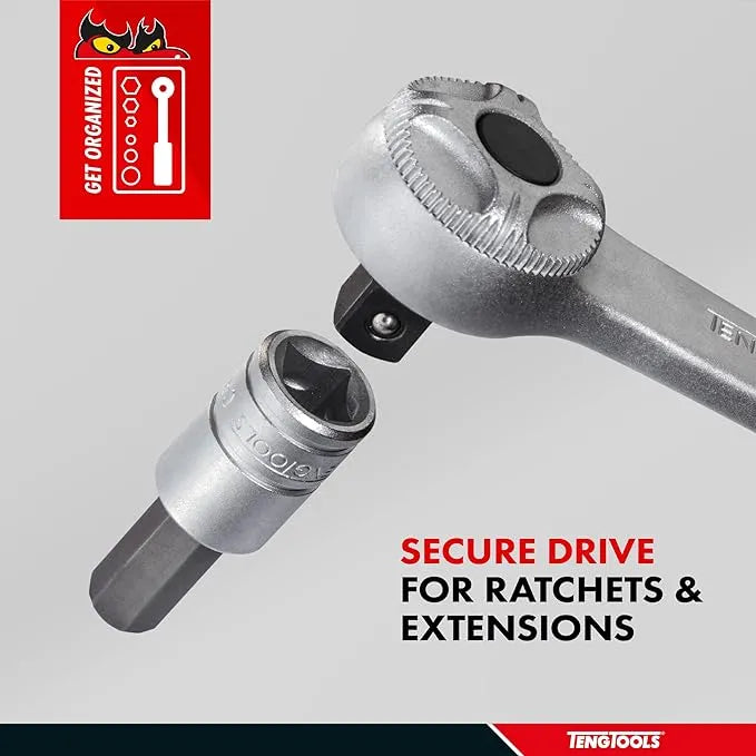 Teng Tools 1/2 in Drive Bit Socket, Hex Bit, 9mm 