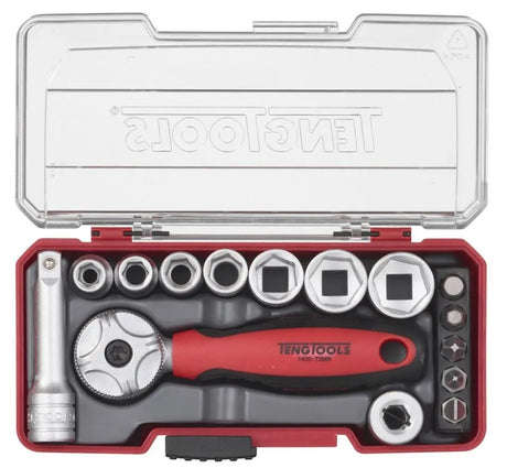 Teng Tools 1/4" Socket Set 6 Point with Belt Clip - 15 Pieces - TJ1415 
