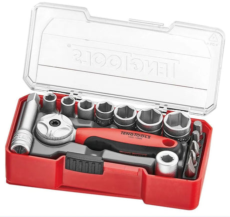 Teng Tools 1/4" Socket Set 6 Point with Belt Clip - 15 Pieces - TJ1415 