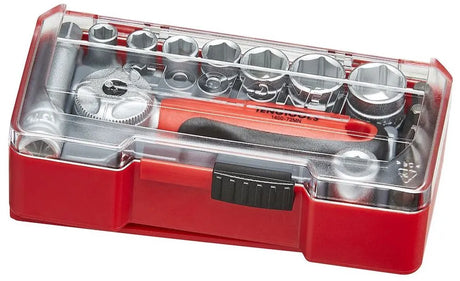 Teng Tools 1/4" Socket Set 6 Point with Belt Clip - 15 Pieces - TJ1415 