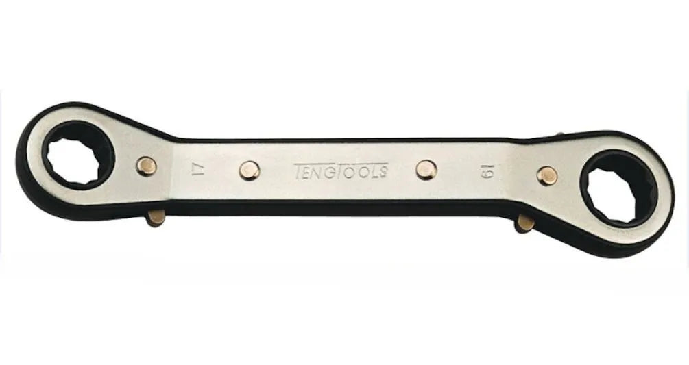 Teng Tools 681719 17 x 19mm Ratcheting Offset Ring Spanner - Reversible, 25° Offset, Chrome Vanadium