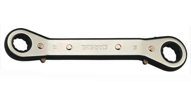 Teng Tools 681719 17 x 19mm Ratcheting Offset Ring Spanner - Reversible, 25° Offset, Chrome Vanadium