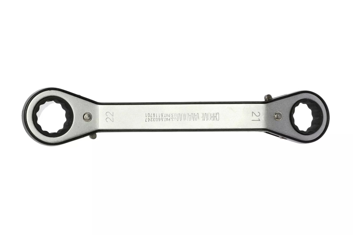 Teng Tools 682122 21 x 22mm Ratcheting Offset Ring Spanner - Double Ended, 18 Teeth, Chrome Vanadium