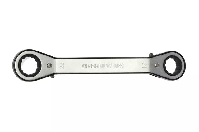 Teng Tools 682122 21 x 22mm Ratcheting Offset Ring Spanner - Double Ended, 18 Teeth, Chrome Vanadium
