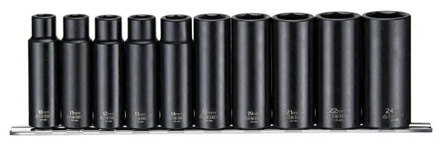 Teng Tools 10 Piece 1/2" Drive 6 Point Deep Metric Impact Socket Set 