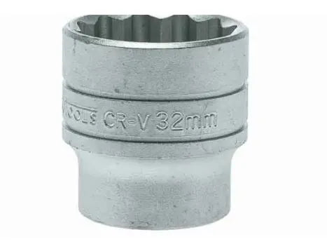 Teng Tools M120532-C 1/2" Drive Socket - 32mm, 12-Point Bi-Hex, Satin Finish