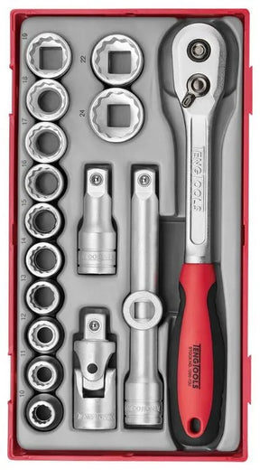 Teng Tools TT1218 1/2" Drive Socket Set - 12-Point, 17 Pieces, TT1 Tray