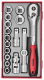 Teng Tools TT1218 1/2" Drive Socket Set - 12-Point, 17 Pieces, TT1 Tray