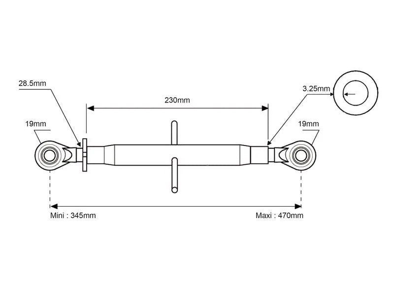 Top Link Cat.1/1 Ball & Ball | 1-1/8" Thread | Adjustable 345-470mm - 15314