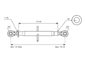 Top Link Cat.1/1 Ball & Ball | 1-1/8" Thread | Adjustable 345-470mm - 15314