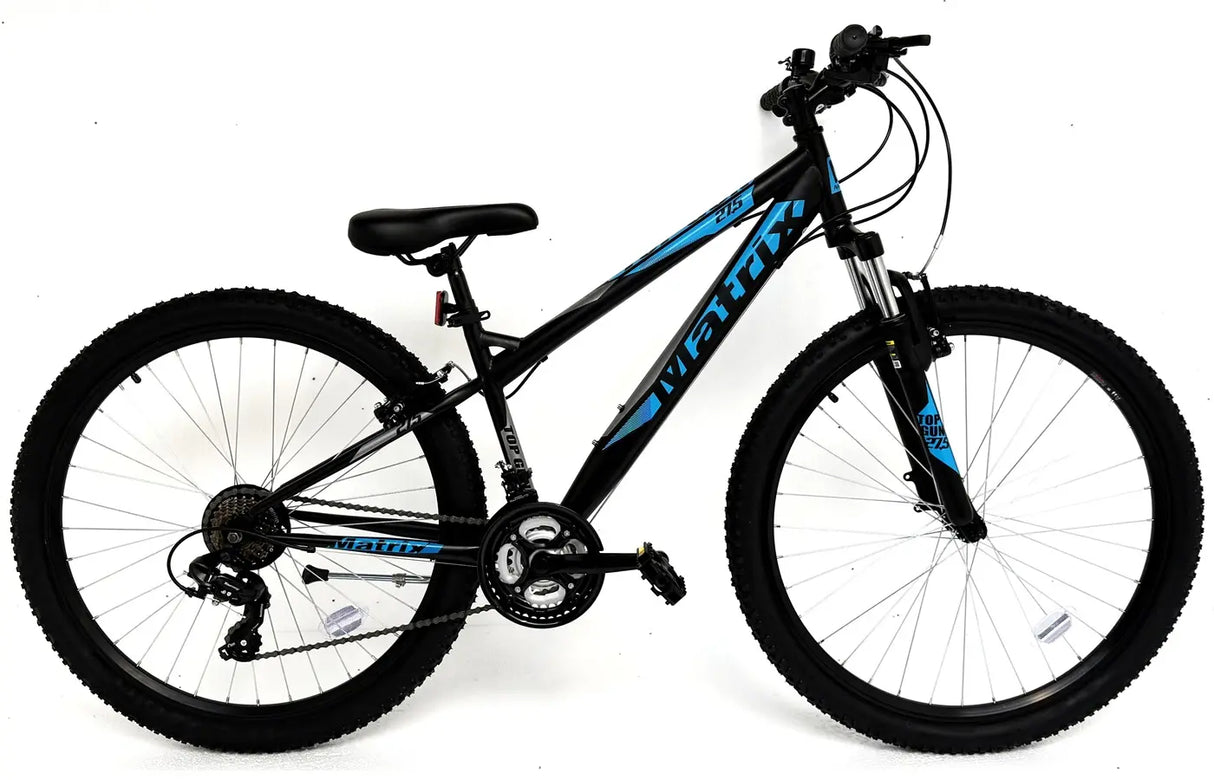 IGNITE TOPGUN 15"/27.5 Bike - Matt Black with Neon Blue, Steel Frame & Front Suspension