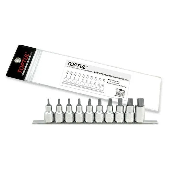 Toptul 10PCS 1/2" Dr. Star Bit Socket Rail Set GAAG1006