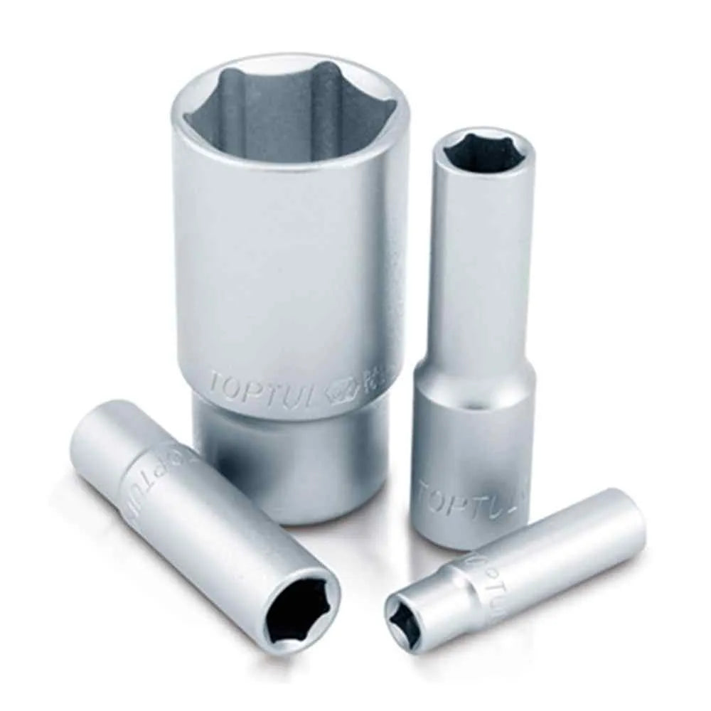 Toptul 1/2" Dr Deep Socket Satin 6pt x 23mm