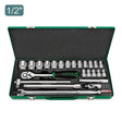 Toptul 1/2" Drive 24-Piece Metric Socket Set in Metal Case - QGCAD2403
