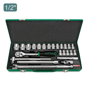 Toptul 1/2" Drive 24-Piece Metric Socket Set in Metal Case - QGCAD2403