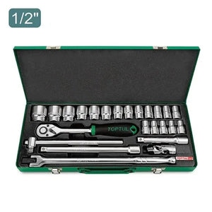 Toptul 1/2" Drive 24-Piece Metric Socket Set in Metal Case - QGCAD2403