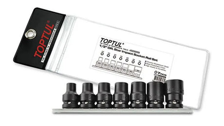 Toptul 1/2"Dr Star Impact Socket Rail Set 7pc | E10 to E24 Durable