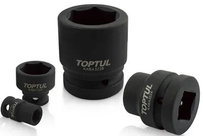 Toptul 1"Dr Impact Socket 6pt | Black Phosphate Finish, CR-MO, DIN 3121 Standard