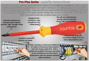Toptul 6Pc VDE Insulated Screwdriver Set - Slotted & Phillips with Voltage Tester