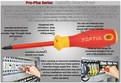 Toptul 6Pc VDE Insulated Screwdriver Set - Slotted & Phillips with Voltage Tester