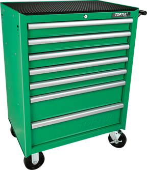 Toptul 7 Drawer Tool Trolley - Green Mobile Storage Unit with Ball Bearing Drawers