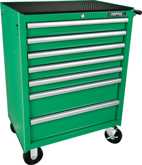 Toptul 7 Drawer Tool Trolley - Green Mobile Storage Unit with Ball Bearing Drawers