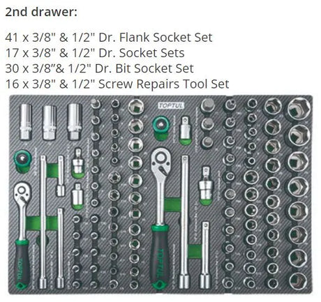 Toptul 8 Drawer Tool Trolley - 448 pcs Mechanical Tool Set