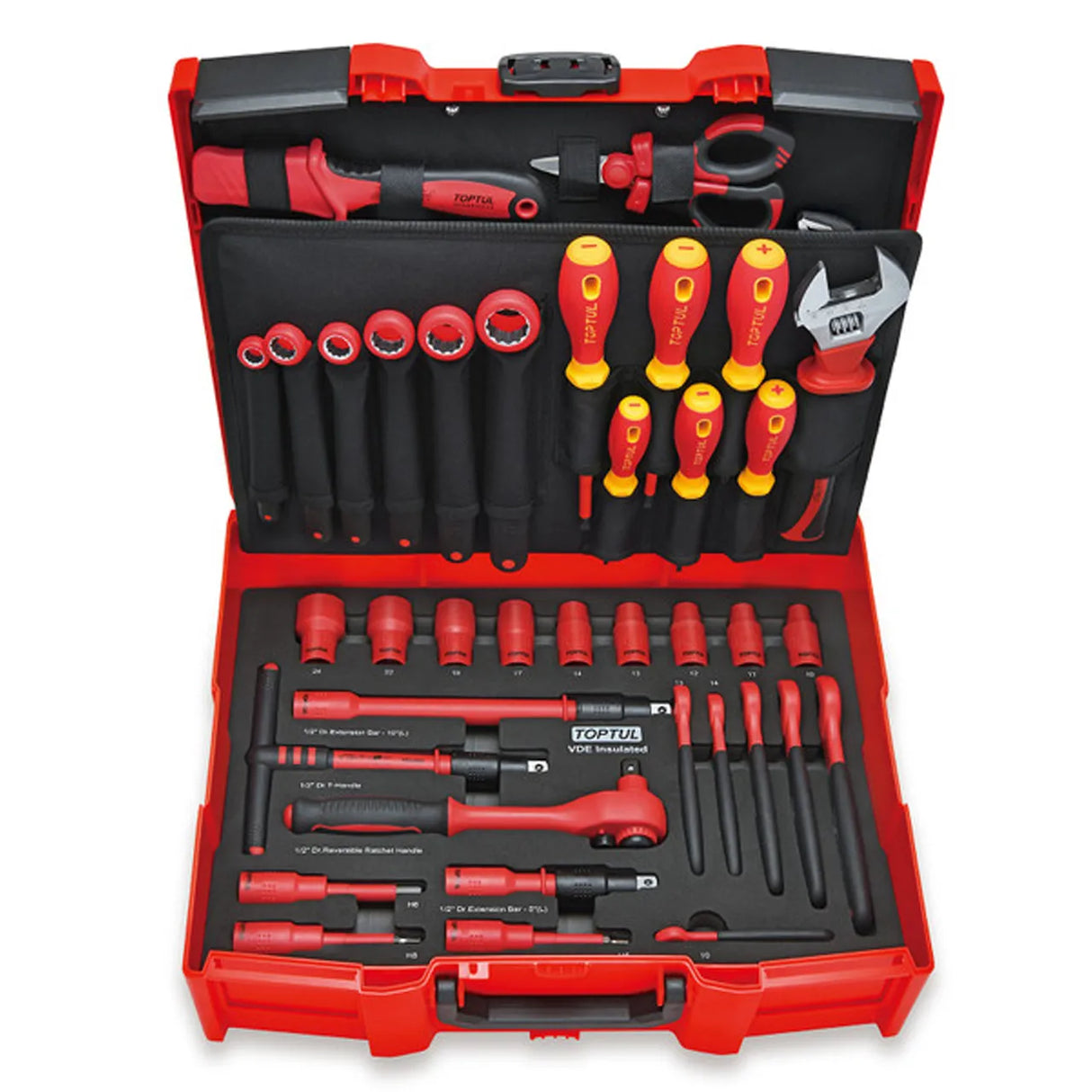 Toptul GCZ-042A VDE Insulated Mechanical Tool Set 42pcs - Complete Tool Kit for Electricians & Mechanics