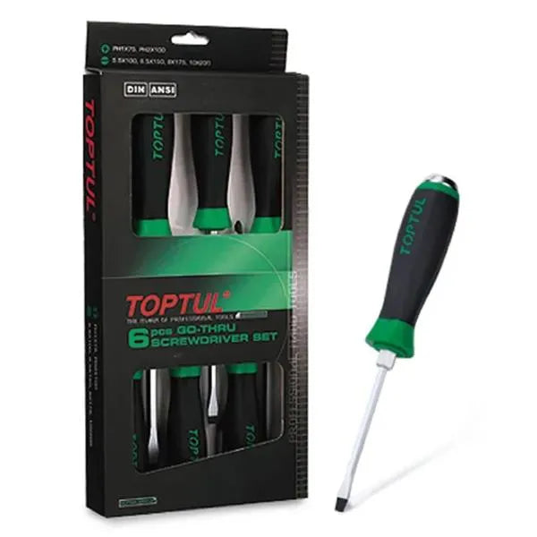 Toptul Go-Thru Screwdriver Set 6pce QGAAE0605 - Slotted & Phillips Heavy-Duty Drivers