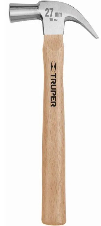 Truper 16oz Curved Claw Hammer - Durable Forged Steel Head with Comfortable Handle for Professional and DIY Use