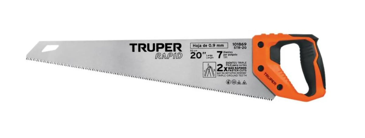 TRUPER 20" Rapid Handsaw with Comfort Grip Handle - Durable Handsaw for Quick and Precision Wood Cutting