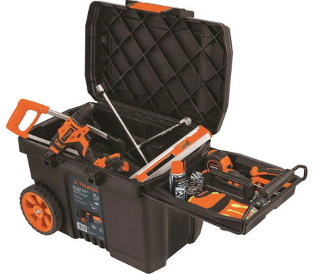 Truper 23" Plastic Tool Box with Wheels - Durable, Portable Tool Storage with Rolling Mobility