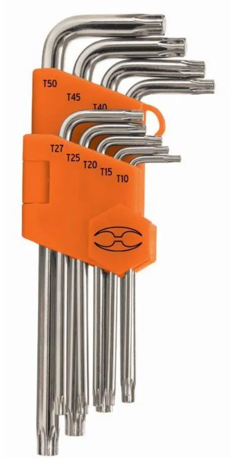 Truper Long Arm Torx L-Key Set 9-Piece - Durable T-Handle Hex Keys for Precision Torque and Reach