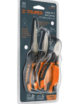 Truper Mini Plier Comfort Grip Set 3-Piece - Compact, Ergonomic Pliers for Precision Work