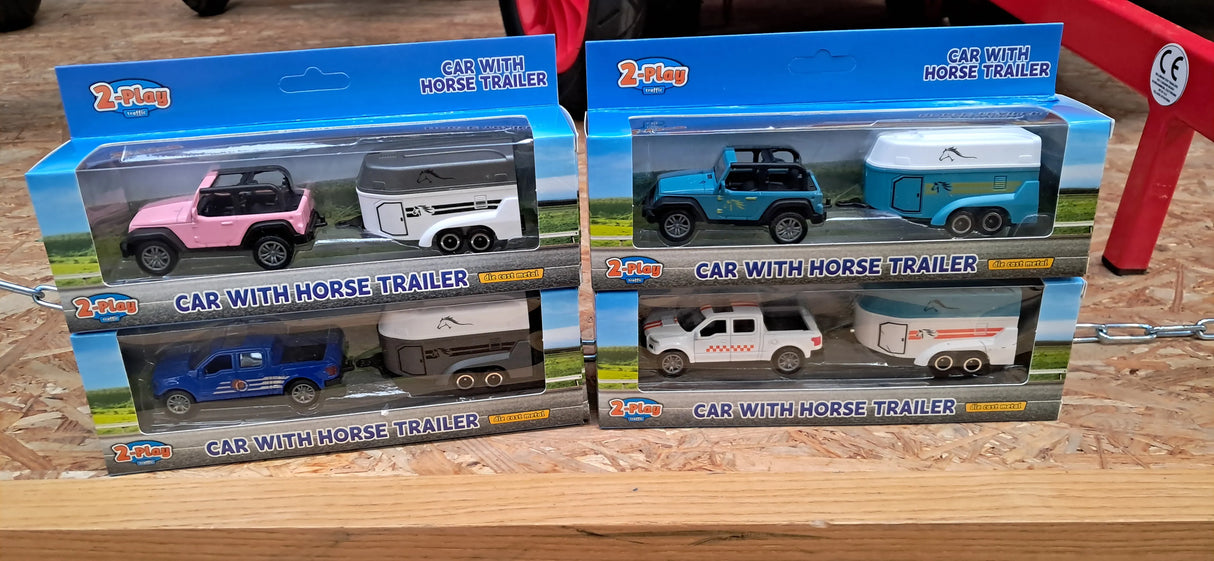 2-Play Die-Cast Jeep/Pickup with Horse Trailer | 4 Assorted | Durable Toy Set