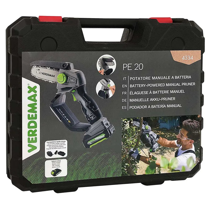 Verdemax PE20 20V Battery Powered Pruner | Cordless 12cm Bar | 2Ah Lithium Battery Included