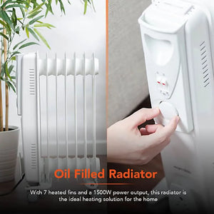 Warm Lite 1500W Oil Filled Radiator | Portable 7-Fin Heater with Adjustable Thermostat & Safety Features