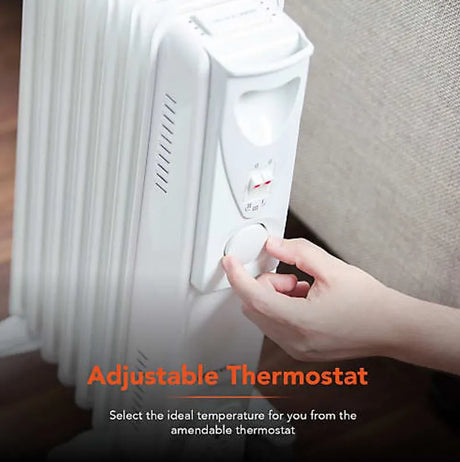 Warm Lite 1500W Oil Filled Radiator | Portable 7-Fin Heater with Adjustable Thermostat & Safety Features
